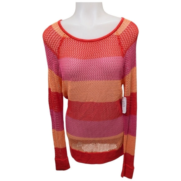 525 America Open Net Knit Log‎ Sleeve Striped  Pullover Sweater Small New - Picture 2 of 5